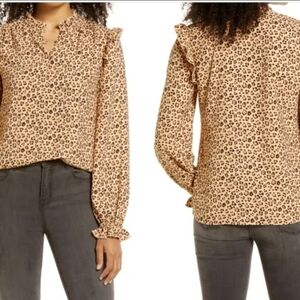 RACHEL PARCELL Ruffle Long Sleeve Leopard Cheetah Animal Floral Print Blouse XL